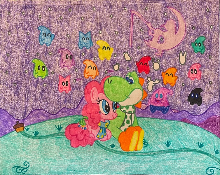 Size: 2792x2223 | Tagged: safe, artist:justinvaldecanas, derpibooru import, pinkie pie, earth pony, pony, yoshi, dreamworks, image, jpeg, luma, nintendo, super mario bros.