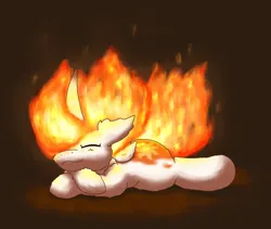 Size: 2372x2000 | Tagged: safe, artist:gosha305, derpibooru import, daybreaker, alicorn, pony, crossed hooves, curved horn, cute, cute little fangs, dark background, ear fluff, eyes closed, fangs, female, fire, floppy ears, fluffy, folded wings, g4, hair over one eye, high res, horn, image, lying down, mane of fire, mare, missing accessory, png, prone, simple background, sleeping, small wings, smiling, solo, wings