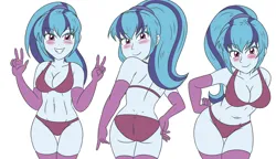 Size: 4950x2854 | Tagged: suggestive, artist:sumin6301, derpibooru import, sonata dusk, human, equestria girls, belly button, blushing, breasts, busty sonata dusk, butt, clothes, female, gloves, grin, high res, image, jpeg, long gloves, looking at you, rear view, simple background, smiling, smiling at you, solo, solo female, sonata donk, white background