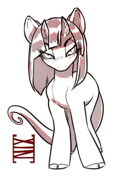 Size: 2622x4096 | Tagged: safe, artist:opalacorn, derpibooru import, oc, unofficial characters only, demon, demon pony, original species, pony, cloven hooves, commission, eyebrows, eyebrows visible through hair, female, horns, image, jpeg, looking at you, mare, monochrome, narrowed eyes, simple background, solo, white background