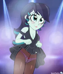 Size: 2550x3000 | Tagged: suggestive, artist:sarahthefox97, derpibooru import, coloratura, human, equestria girls, backstage, beautiful, beautisexy, black dress, blushing, breasts, busty coloratura, clothes, concert, countess coloratura, dress, female, hand grab, image, leggings, legs, light, lips, lipstick, looking at each other, makeup, open clothes, pink underwear, png, pulling clothes, rara, sexy, singer, smiling, smiling at each other, socks, solo, solo female, sparkles, stockings, stupid sexy coloratura, thigh highs, underwear, young adult