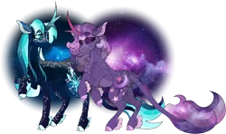 Size: 6677x3954 | Tagged: safe, artist:mrufka69, derpibooru import, oc, oc:gemini constellation, oc:gemini nebula, unofficial characters only, pony, absurd resolution, augmented horn, cloven hooves, female, horn, image, mare, png, siblings, simple background, sisters, transparent background