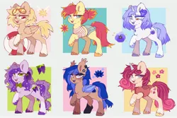 Size: 4096x2741 | Tagged: safe, artist:cheekipone, ponerpics import, oc, unofficial characters only, bat pony, earth pony, pegasus, pony, unicorn, bat pony oc, bat wings, bowtie, clothes, cutie mark, denim shorts, ear piercing, ear tufts, earring, earth pony oc, eyeshadow, female, flower, folded wings, gem, hair tie, horn, image, jewelry, jpeg, life preserver, makeup, mare, necklace, open smile, pegasus oc, piercing, raised hoof, ribbon, rope, shirt, shorts, simple background, sock, standing, sunglasses, sunglasses on head, swimsuit, torn clothes, unicorn oc, unshorn fetlocks, wings
