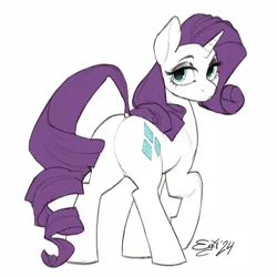 Size: 2300x2300 | Tagged: safe, artist:egil, derpibooru import, rarity, pony, unicorn, butt, female, image, looking at you, looking back, looking back at you, mare, plot, png, rear view, simple background, sketch, solo, white background