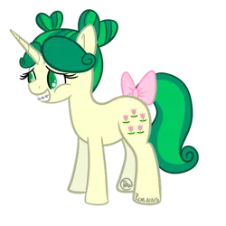Size: 1024x1024 | Tagged: safe, artist:rem-ains, derpibooru import, oc, oc:felicity mossrock, unofficial characters only, pony, unicorn, bow, braces, colored pupils, grin, heart buns, image, nervous, nervous grin, png, simple background, smiling, solo, tail, tail bow, teenager, transparent background, younger
