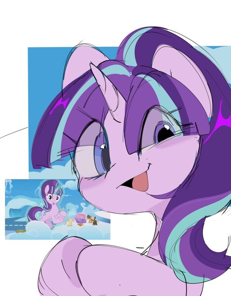 Size: 1433x1839 | Tagged: safe, artist:panrcillo_jelly, derpibooru import, starlight glimmer, pony, unicorn, the cutie re-mark, bust, clapping, eye clipping through hair, image, jpeg, looking at you, open mouth, s5 starlight, scene interpretation, screencap reference, simple background, smiling, smirk, solo, starlight says bravo
