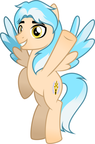 Size: 1118x1686 | Tagged: safe, artist:stellardusk, derpibooru import, oc, oc:lumin light, unofficial characters only, pegasus, pony, beige body, colored, colored wings, cutie mark, flying, g4, image, light blue mane, looking at you, male, multicolored hair, multicolored mane, multicolored wings, png, simple background, smiling, smiling at you, stallion, transparent background, wave, white mane, wings, yellow eyes