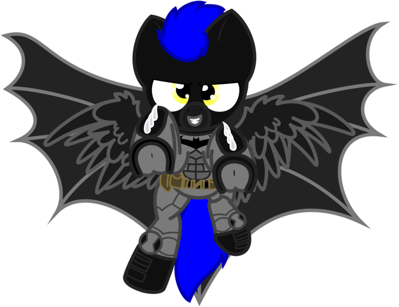 Size: 2250x1733 | Tagged: safe, artist:fliegerfausttop47, artist:guardian talon, derpibooru import, oc, oc:shadow spirits, unofficial characters only, pegasus, pony, derpibooru community collaboration, 2024 community collab, batman, cape, clothes, costume, dc comics, flying, grin, image, male, png, simple background, smiling, solo, stallion, transparent background, underhoof