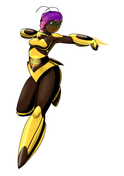 Size: 2894x4093 | Tagged: safe, artist:jackudoggy, derpibooru import, bee, human, insect, g5, boots, breasts, bumblebee (dc comics), busty misty brightdawn, clothes, costume, dark skin, dc comics, humanized, image, misty brightdawn, png, rebirth misty, shoes, simple background, suit, superhero, transparent background
