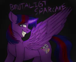 Size: 2234x1832 | Tagged: safe, artist:revenge.cats, derpibooru import, twilight sparkle, alicorn, pony, elements of insanity, brutalight sparcake, concave belly, image, looking at you, magic, magic aura, one wing out, png, smiling, smiling at you, solo, spread wings, wings