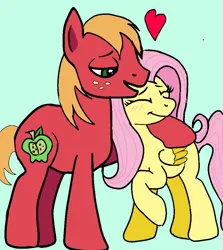 Size: 844x947 | Tagged: safe, artist:mentallytheillest, derpibooru import, big macintosh, fluttershy, earth pony, pegasus, pony, eyes closed, female, fluttermac, freckles, g4, heart, hoof around neck, image, jpeg, male, mare, missing accessory, missing cutie mark, shipping, side hug, simple background, smiling, stallion, straight