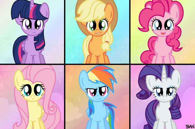 Size: 3000x2000 | Tagged: safe, artist:banquo0, derpibooru import, applejack, fluttershy, pinkie pie, rainbow dash, rarity, twilight sparkle, twilight sparkle (alicorn), alicorn, earth pony, pegasus, pony, unicorn, g4, image, looking at you, mane six, open mouth, png, smiling