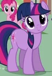 Size: 315x461 | Tagged: safe, derpibooru import, edit, edited screencap, editor:twilyisbestpone, screencap, pinkie pie, twilight sparkle, earth pony, pony, unicorn, a bird in the hoof, season 1, cropped, cute, duo, duo female, female, g4, image, inverted mouth, jpeg, looking at you, mare, smiling, smiling at you, twiabetes, unicorn twilight