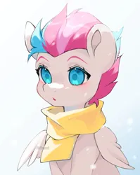 Size: 908x1140 | Tagged: safe, artist:aniimoni, derpibooru import, zipp storm, pegasus, pony, g5, adorazipp, alternate wings, blushing, clothes, colored eyebrows, colored pupils, cute, eyebrows, female, image, jpeg, mare, open mouth, scarf, solo, wings