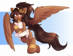 Size: 4000x3066 | Tagged: safe, artist:madelinne, derpibooru import, oc, unofficial characters only, pegasus, pony, female, flying, image, jewelry, long hair, mare, pegasus oc, pillow, png, solo, wings