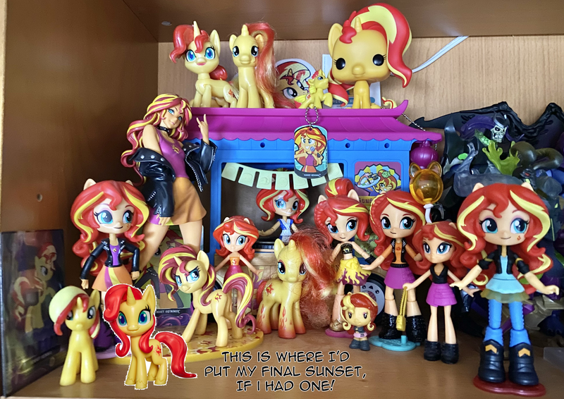 Size: 3860x2732 | Tagged: safe, artist:cadenreigns, derpibooru import, sunset shimmer, equestria girls, equestria girls series, my little pony: pony life, card, collection, doll, food, funko, funko pop!, image, png, sushi, toy, trading card, truck