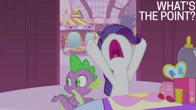 Size: 1280x719 | Tagged: safe, derpibooru import, edit, edited screencap, editor:quoterific, screencap, rarity, spike, simple ways, image, jpeg