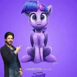 Size: 479x479 | Tagged: safe, artist:tsitra360, derpibooru import, edit, twilight sparkle, twilight sparkle (alicorn), alicorn, pony, female, g4, image, jpeg, mare, pointing, poster, shah rukh khan, sitting