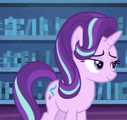 Size: 373x350 | Tagged: safe, derpibooru import, screencap, starlight glimmer, pony, unicorn, animated, cutie mark, g4, gif, image, laughing, library