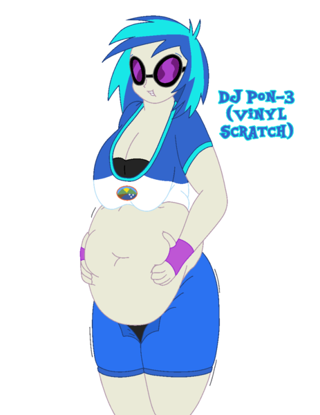 Size: 993x1288 | Tagged: suggestive, artist:robmaul02, derpibooru import, vinyl scratch, human, equestria girls, base used, bbw, belly, belly button, big belly, breasts, busty vinyl scratch, camp everfree outfits, cleavage, fat, female, image, png, simple background, solo, transparent background, unzipped pants, vinyl fat