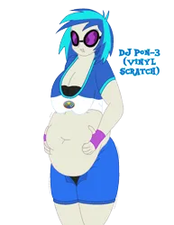 Size: 993x1288 | Tagged: suggestive, artist:robmaul02, derpibooru import, vinyl scratch, human, equestria girls, base used, bbw, belly, belly button, big belly, breasts, busty vinyl scratch, camp everfree outfits, cleavage, fat, female, image, png, simple background, solo, transparent background, unzipped pants, vinyl fat