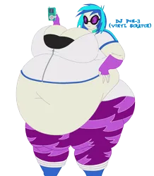 Size: 1625x1862 | Tagged: suggestive, artist:robmaul02, derpibooru import, vinyl scratch, human, equestria girls, base used, bbw, belly, belly button, big belly, big breasts, breasts, busty vinyl scratch, cleavage, fat, female, huge belly, huge breasts, image, impossibly large belly, impossibly large breasts, morbidly obese, mp3 player, obese, png, simple background, solo, ssbbw, transparent background, vinyl fat