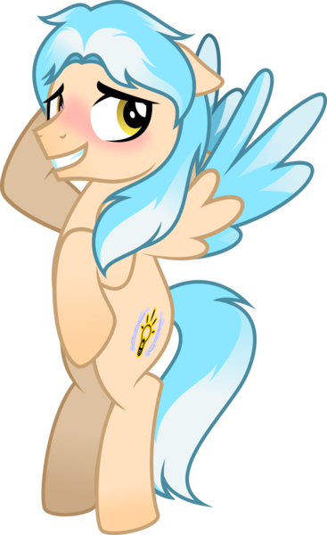Size: 1035x1693 | Tagged: safe, artist:stellardusk, derpibooru import, oc, oc:lumin light, unofficial characters only, pegasus, pony, beige body, blushing, colored, colored wings, cutie mark, flying, g4, hooves behind head, image, light blue mane, male, multicolored hair, multicolored mane, multicolored wings, nervous, png, shy, stallion, unsure, white mane, wings, yellow eyes