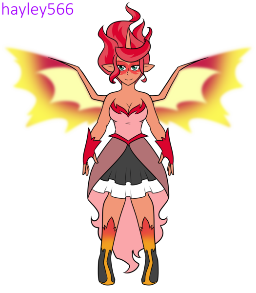Size: 2288x2616 | Tagged: safe, artist:hayley566, derpibooru import, sunset shimmer, human, equestria girls, alicorn humanization, alternate hairstyle, boots, clothes, commission, daydream shimmer, dress, elf ears, female, fingerless gloves, fusion, g4, gloves, high res, horn, horned humanization, humanized, image, png, shoes, simple background, skirt, solo, sunset satan, transparent background, winged humanization, wings