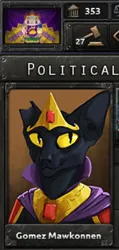 Size: 226x476 | Tagged: artist needed, source needed, safe, derpibooru import, screencap, abyssinian king, abyssinian, equestria at war mod, bust, cape, clothes, crown, flag, g4, image, jewelry, png, portrait, regalia, teaser, torn ear