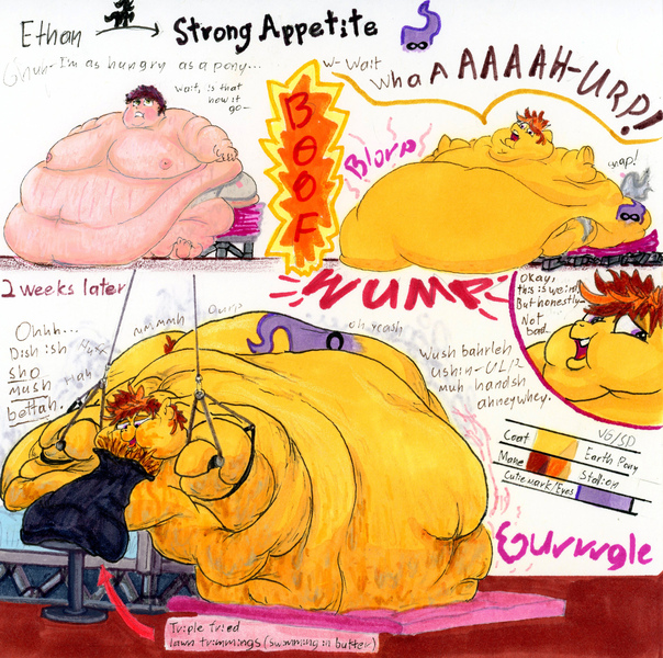 Size: 3548x3524 | Tagged: questionable, artist:white-eyed vireo, derpibooru import, oc, oc:strong appetite, ponified, earth pony, pony, bariatric lift, belly, big belly, bingo wings, blob, butt, chubby cheeks, double chin, drawing, fat, fat fetish, fetish, flabby chest, huge belly, huge butt, human to pony, image, immobile, impossibly large belly, impossibly obese, jpeg, large butt, male, morbidly obese, multichin, neck roll, obese, rolls of fat, solo, solo male, traditional art, transformation