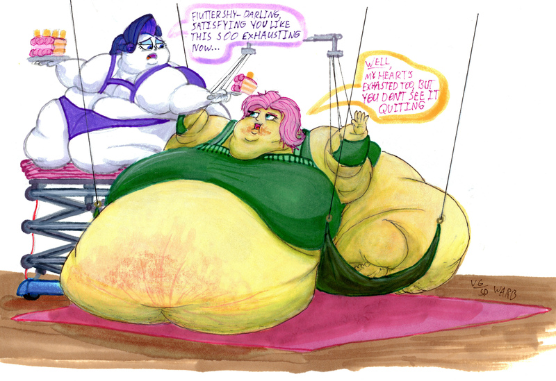 Size: 4645x3185 | Tagged: questionable, artist:white-eyed vireo, derpibooru import, fluttershy, rarity, human, equestria girls, bariatric lift, belly, big belly, bingo wings, butt, cake, chubby cheeks, double chin, drawing, fat, fat fetish, fattershy, feedee, feeder, feeding, fetish, flabby chest, food, huge belly, huge butt, image, immobile, impossibly large belly, impossibly obese, jpeg, large butt, morbidly obese, multichin, neck roll, obese, open mouth, raritubby, rolls of fat, slob, traditional art