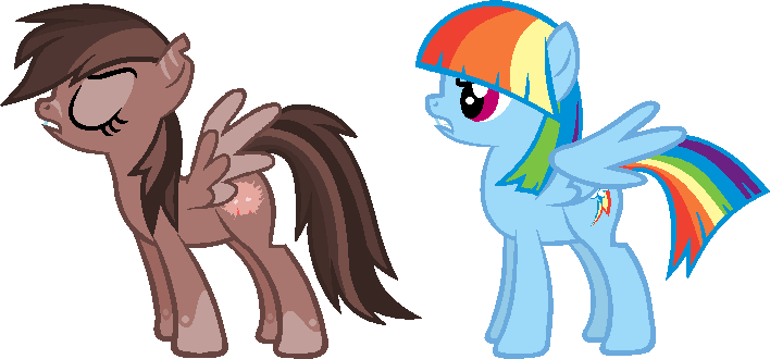 Size: 708x330 | Tagged: safe, artist:firepony-bases, artist:softfang, rainbow dash, oc, oc:littlefoot, pegasus, pony, base used, duo, duo female, female, image, mane swap, mare, png, simple background, transparent background