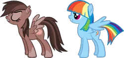 Size: 708x330 | Tagged: safe, artist:firepony-bases, artist:softfang, rainbow dash, oc, oc:littlefoot, pegasus, pony, base used, duo, duo female, female, image, mane swap, mare, png, simple background, transparent background