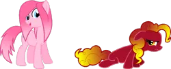 Size: 900x363 | Tagged: safe, artist:bronybase, artist:softfang, pinkie pie, oc, oc:paragon ire, earth pony, pony, base used, duo, duo female, female, gradient mane, grumpy, image, mane swap, mare, open smile, png, simple background, transparent background