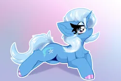 Size: 3000x2000 | Tagged: safe, artist:jubyskylines, derpibooru import, trixie, pony, unicorn, chest fluff, colored hooves, ear fluff, eye clipping through hair, female, image, lying down, mare, nail polish, png, smiling, solo