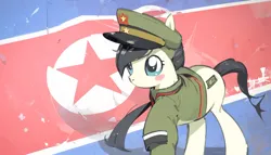 Size: 1024x584 | Tagged: safe, ai content, anonymous artist, derpibooru import, machine learning generated, oc, oc:mokran, ponified, pony, generator:pinegraph, image, nation ponies, north korea, png, solo, wrong cutie mark