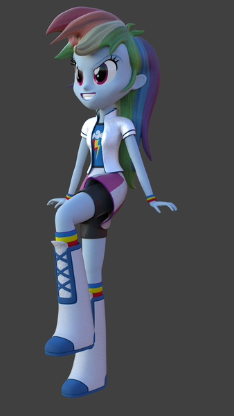 Size: 1080x1920 | Tagged: safe, artist:palmman529, derpibooru import, rainbow dash, human, equestria girls, 3d, betrayal, boots, clothes, elements of disharmony, evil counterpart, evil grin, female, g4, grin, image, palette swap, png, rainbow dash's boots, rainbow socks, recolor, shoes, slender, smiling, socks, solo, striped socks, thin