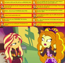 Size: 1920x1866 | Tagged: suggestive, derpibooru import, adagio dazzle, sunset shimmer, equestria girls, equestria girls series, sunset's backstage pass!, spoiler:eqg series (season 2), consensual breeding, consensual sex slave, image, implied futa, implied futa on female, implied impregnation, implied sex, png, smugset shimmer, text, text box