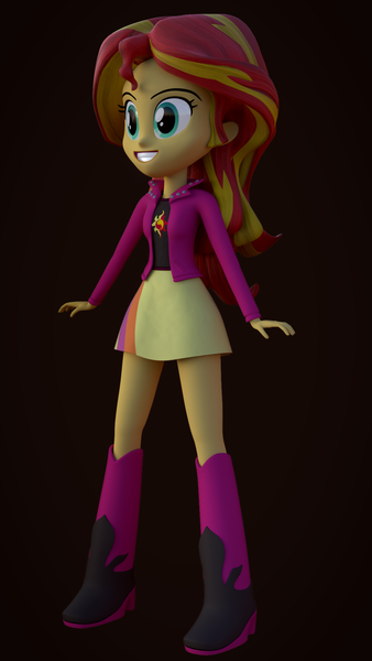 Size: 1080x1920 | Tagged: safe, artist:palmman529, derpibooru import, sunset shimmer, human, equestria girls, 3d, blender, boots, clothes, g4, good counterpart, image, palette swap, png, recolor, shoes, solo