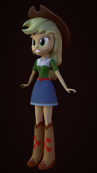 Size: 810x1440 | Tagged: safe, artist:palmman529, derpibooru import, applejack, human, equestria girls, 3d, boots, clothes, cowboy boots, cowboy hat, deceict, elements of disharmony, evil counterpart, evil grin, g4, grin, hat, image, palette swap, png, recolor, shoes, smiling, stetson