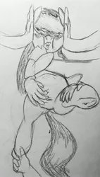 Size: 2283x4032 | Tagged: suggestive, artist:gorebox, derpibooru import, oc, unnamed oc, earth pony, pony, blushing, hand, hand on belly, hand on face, image, jpeg, monochrome, sketch, solo, squeezing, squishy, squishy belly, squishy cheeks, traditional art