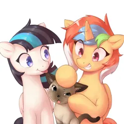 Size: 4000x4000 | Tagged: safe, artist:17, derpibooru import, oc, oc:crystal april, oc:mercury sparkle, unofficial characters only, alicorn, cat, pegasus, pony, cute, female, image, lesbian, mare, png, smiling, tongue out