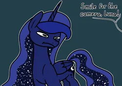 Size: 2048x1448 | Tagged: safe, artist:ewoudcponies, derpibooru import, princess luna, alicorn, pony, g4, blue background, dark blue background, female, frown, image, mare, offscreen character, png, simple background, solo