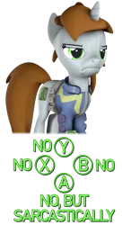 Size: 976x1800 | Tagged: safe, artist:pika-robo, derpibooru import, oc, oc:littlepip, pony, unicorn, fallout equestria, 3d, fallout, fallout 4, female, frown, horn, image, mare, no, png, sarcasm, simple background, sole survivor, solo, source filmmaker, transparent background, unamused, video game reference