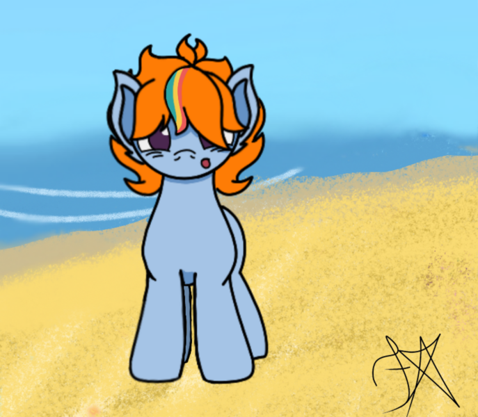 Size: 4000x3495 | Tagged: safe, artist:dawkinsdalmatian, derpibooru import, oc, oc:sol starshine, unofficial characters only, earth pony, pony, :o, beach, foal, image, male, open mouth, png, solo