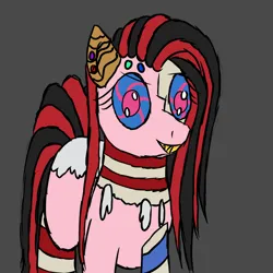 Size: 800x800 | Tagged: safe, artist:ponie pie, derpibooru import, oc, oc:candymare, ponified, unofficial characters only, food pony, original species, pony, fanfic:something sweet to bite, candy, derpibooru exclusive, female, food, gray background, image, messy lines, png, reformed, sharp teeth, simple background, solo, teeth