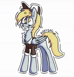 Size: 1080x1124 | Tagged: safe, artist:natt516, derpibooru import, derpy hooves, pegasus, bubble, derpy mailmare, eyes open, folded wings, food, gray coat, image, jpeg, letter, mailmare, muffin, simple background, white background, wings, yellow mane