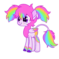 Size: 1000x1000 | Tagged: safe, artist:peaceandlove26, artist:twinklewish, derpibooru import, oc, oc:starbrite, unofficial characters only, hippogriff, hybrid, 2021, bangs, big eyes, coat markings, colored hooves, colored pinnae, colored wings, colored wingtips, cutie mark on hippogriff, facial markings, folded wings, freckles, heart, heart eyes, heart mark, hippogriff oc, hooves, hybrid oc, image, leg stripes, leonine tail, multicolored hair, multicolored mane, multicolored wings, old art, paws, pigtails, pink coat, pink mane, png, purple eyes, purple hooves, rainbow hair, rainbow tail, rainbow wings, rainbow wingtips, show accurate, simple background, smiling, snip (coat marking), solo, standing, stripes, tail, thin tail, three quarter view, tied mane, transparent background, wingding eyes, wings