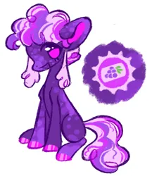 Size: 818x948 | Tagged: safe, artist:peaceandlove26, artist:twinklewish, derpibooru import, oc, oc:grape soda shine, unofficial characters only, earth pony, g4, 2021, alternate universe, coat markings, colored hooves, colored pinnae, curly mane, curly tail, ear markings, earth pony oc, eye clipping through hair, eyelashes, hooves, image, leg markings, no pupils, nonbinary, nonbinary oc, old art, parent:dusk shine, parent:pinkie pie, parents:duskpie, pink eyes, pink hooves, png, profile, purple coat, shiny hooves, simple background, sitting, spots, spotted, tail, three toned mane, three toned tail, white background