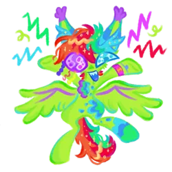 Size: 1500x1500 | Tagged: safe, artist:peaceandlove26, artist:twinklewish, derpibooru import, oc, oc:jawbreaker, unofficial characters only, pegasus, pony, blue mouth, bracelet, cheek fluff, colored ear tufts, colored ears, colored lineart, colored mouth, colored sclera, colored tongue, colored wings, colorful, ear markings, ear tufts, emanata, eyestrain warning, facing you, green coat, heterochromia, image, jewelry, leg markings, looking at you, multicolored mane, multicolored tail, no catchlights, open mouth, open smile, pegasus oc, png, purple tongue, raised hoof, shiny mane, shiny tail, simple background, smiling, solo, sparkly mane, sparkly tail, spread wings, tail, transparent background, two toned wings, wing markings, wingding eyes, wings, wristband